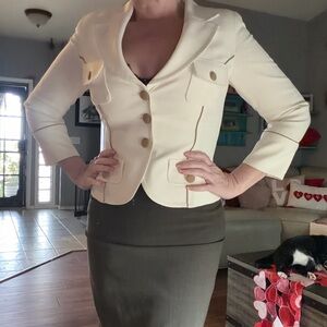 Vintage Y2K Tailored 2 Piece Brown and Cream Skirt Suit